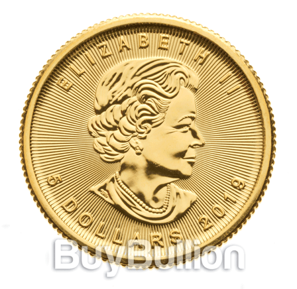 1/10 oz 99.99% gold Maple Leaf coin GoldMaple10thoz-b