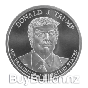 1 oz 99.9% silver Donald J. Trump Round 1oz-Silver-Trump2020-BUa