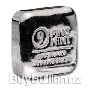 100 gram 99.99% silver 9Fine Mint bar 100gm-Silver-9FineBarA