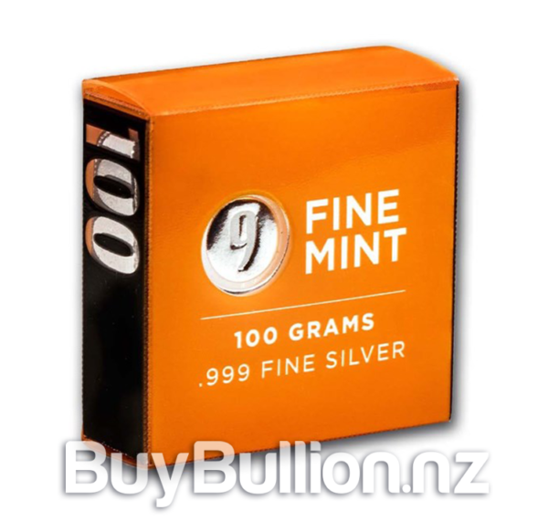 100 gram 99.99% silver 9Fine Mint bar 100gm-Silver-9FineBarB